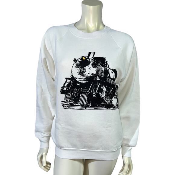 Vintage Train Locomotive Graphic Sweatshirt Railroad Enthusiast White Pullover - Picture 8 of 8